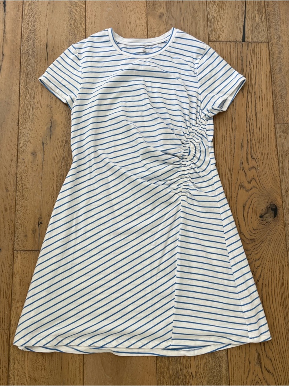 Universal Thread Large Blue Stripe T Shirt Knit Dress Ruched Shirred Cotton